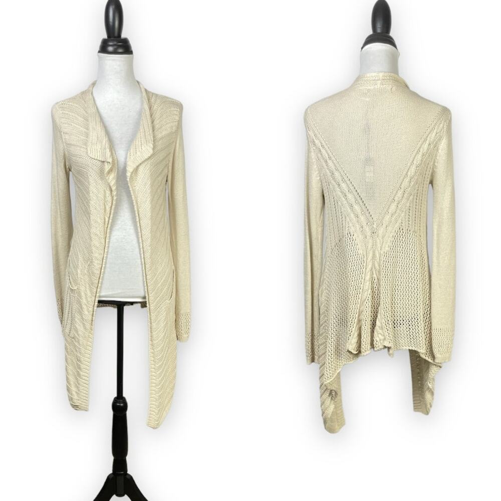 Belldini | NWT Cream Crochet Soft Knit Open Front Long Sleeve Draped Cardigan